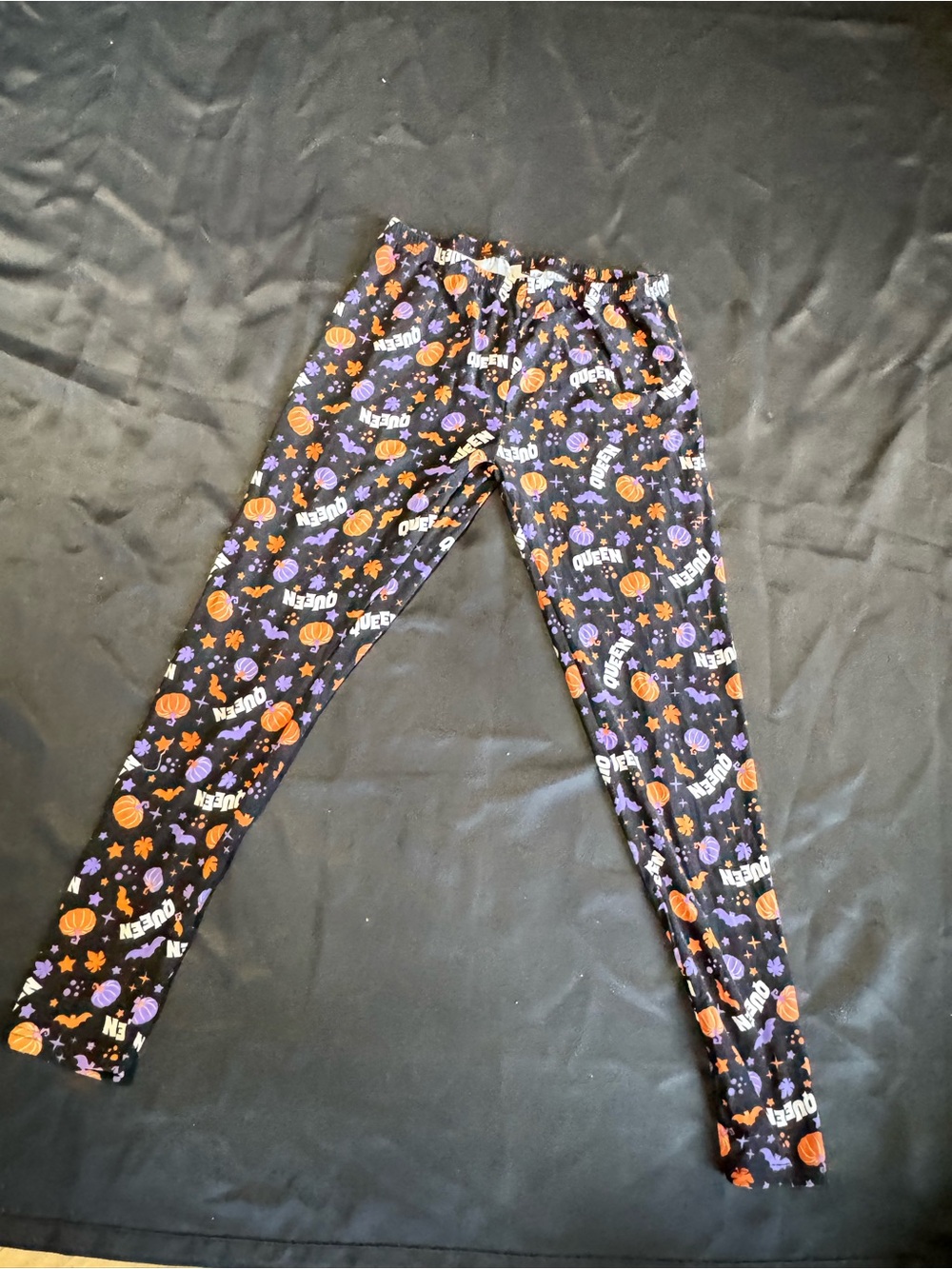 Halloween Print Leggings - Black with Orange and Purple